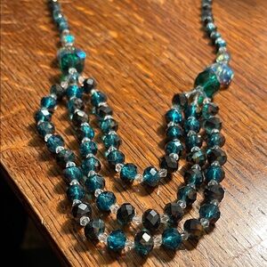 Multi-Strand Teal Glass Bead Necklace